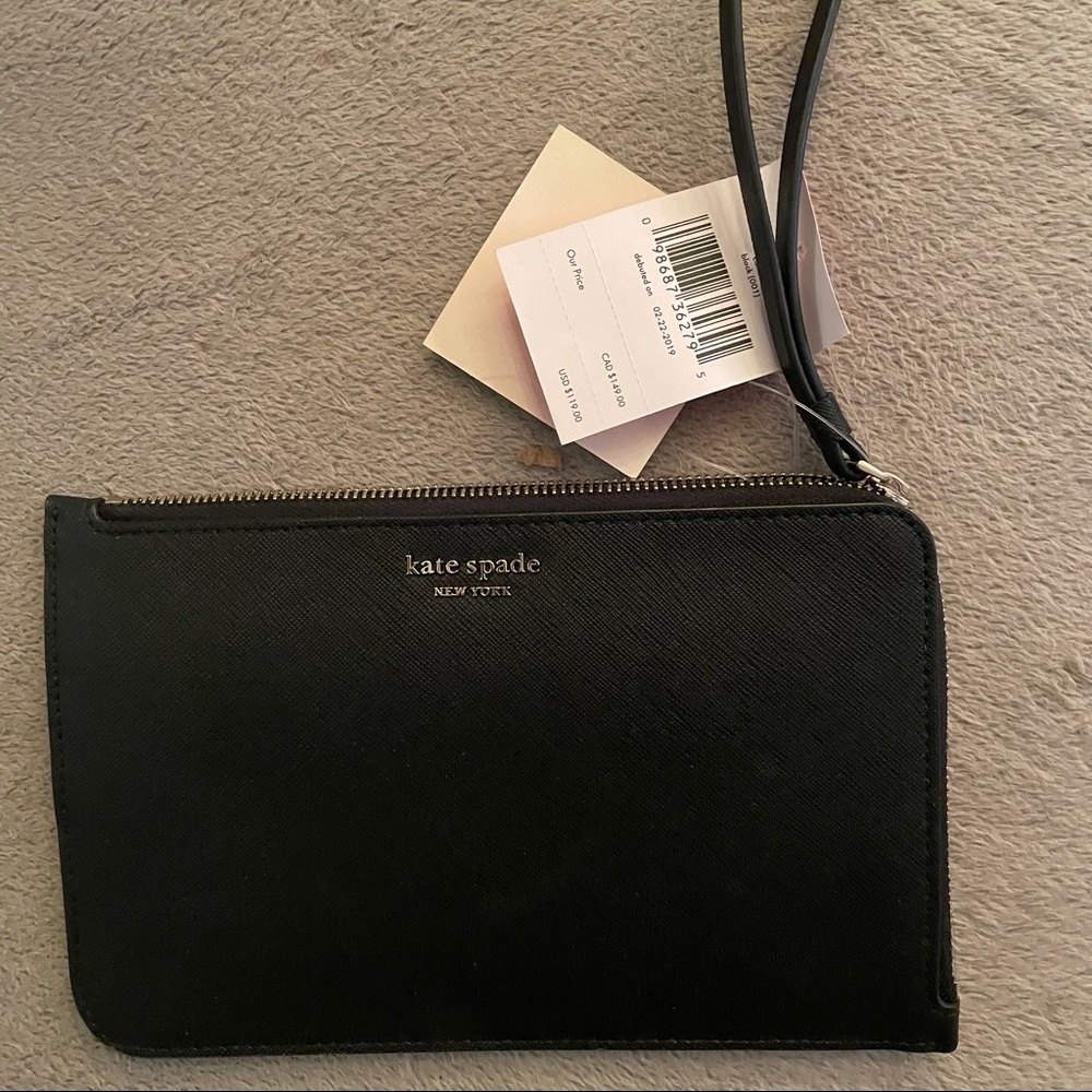 Black Kate Spade wristlet wallet NWT pebbled leather